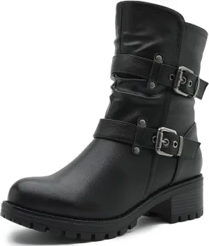 GLOBALWIN Women's Biker Boots, Black, GW-W21YY13, Ankle Boots, Bootie, Zip Closure, Block Heel, All-Day Comfort, Versatile, Ethically Made