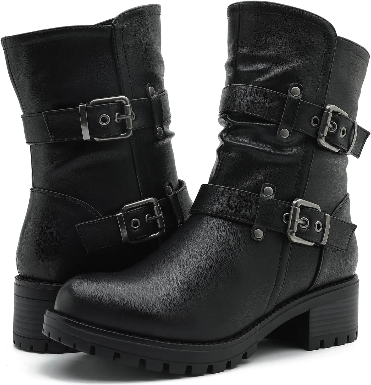 GLOBALWIN Women's Biker Boots, Black, GW-W21YY13, Ankle Boots, Bootie, Zip Closure, Block Heel, All-Day Comfort, Versatile, Ethically Made