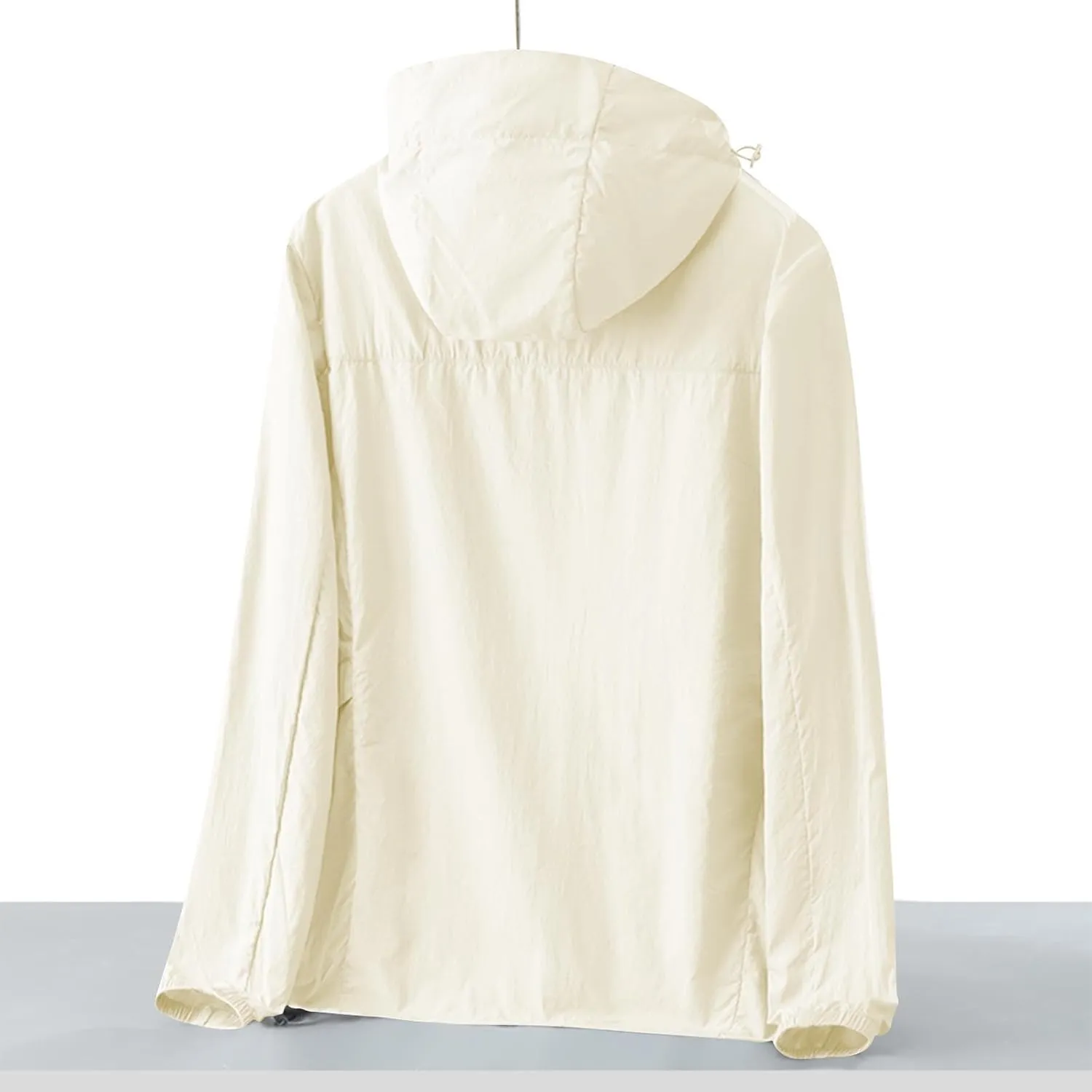 Gorgeous Unisex Solid Color UV Sunscreen Clothing Coat Lightweight Seaside Wear Hooded Zipper Long Sleeved Jacket
