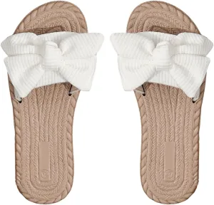 GORGLITTER Women's Bow Beach Flat Sandals Open Toe Slip on Slide Sandals