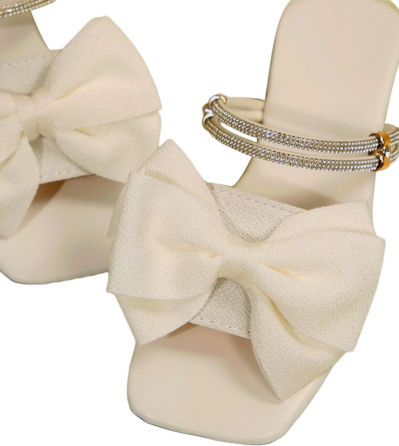 GORGLITTER Women's Bow Flat Sandals Dressy Rhinestone Slides Comfort Sandals Cute Slip On Shoes