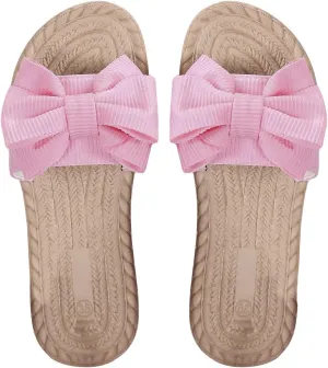 GORGLITTER Women's Bow Flat Sandals Straw Open Toe Dressy Boho Summer Beach Sandals