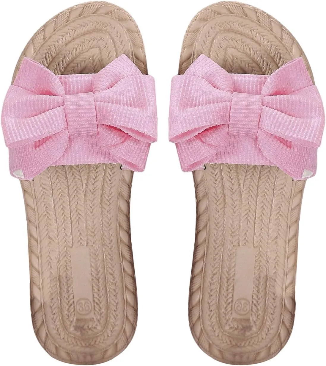 GORGLITTER Women's Bow Flat Sandals Straw Open Toe Dressy Boho Summer Beach Sandals