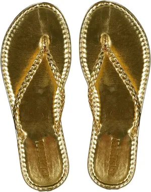 GORGLITTER Women's Braided Flip Flops Metal Leather Summer Beach Thong Flat Sandals