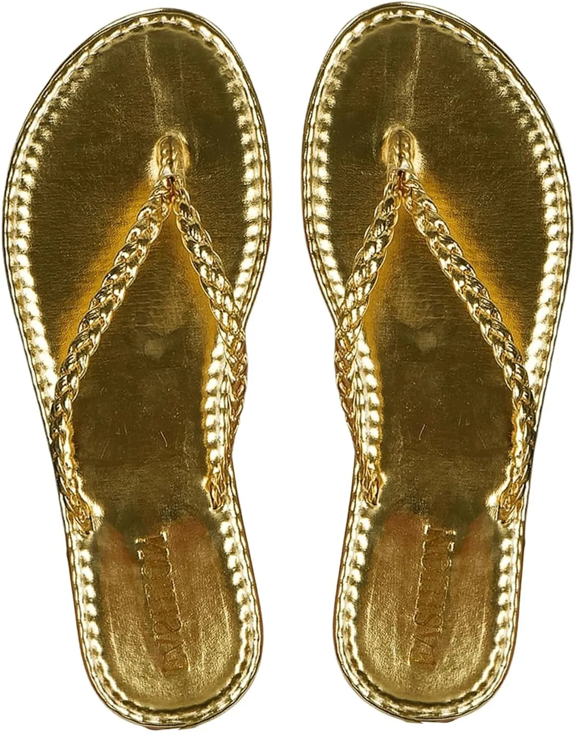 GORGLITTER Women's Braided Flip Flops Metal Leather Summer Beach Thong Flat Sandals