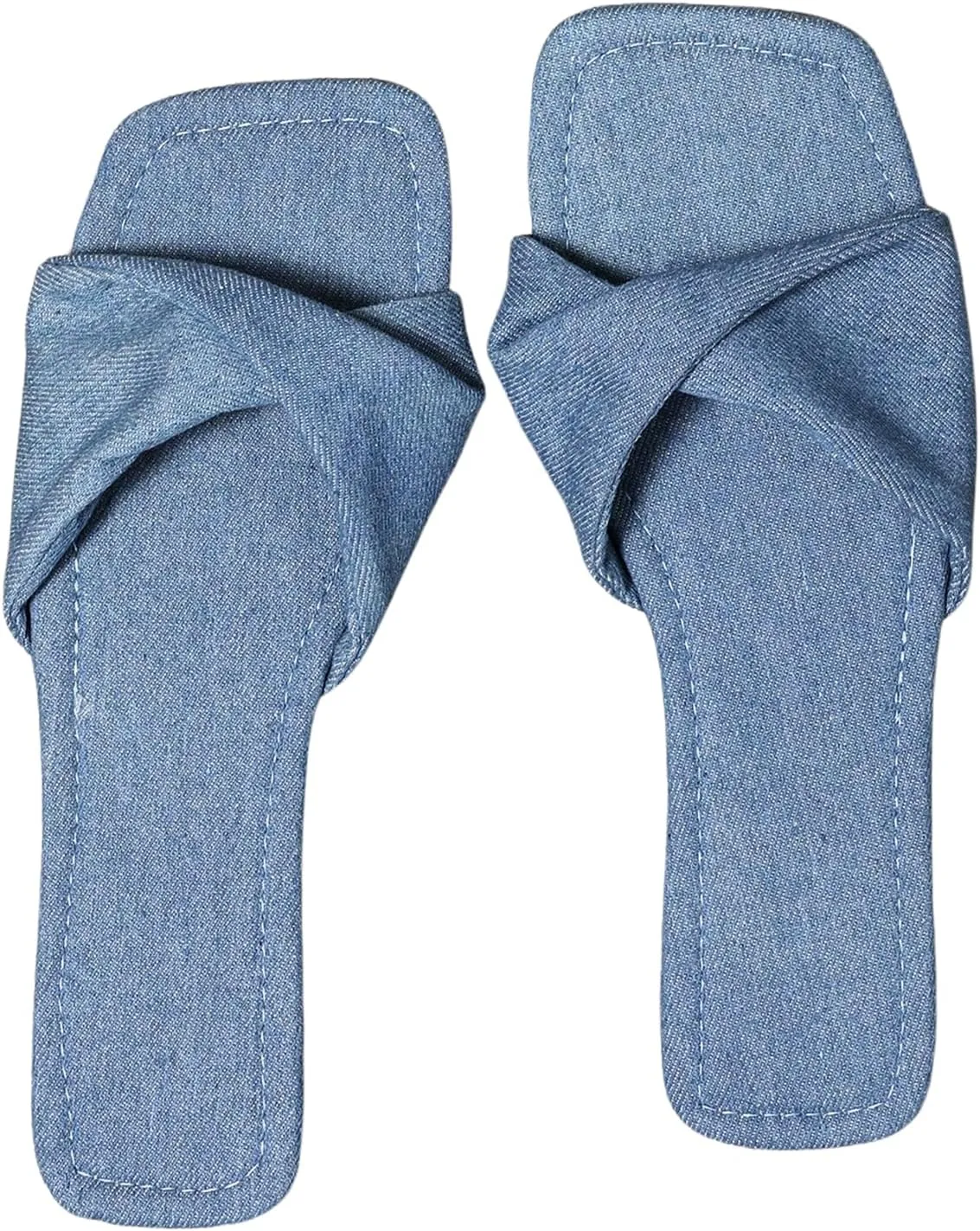 GORGLITTER Women's Denim Sandals Twist Square Open Toe Slip On Dressy Summer Sandals