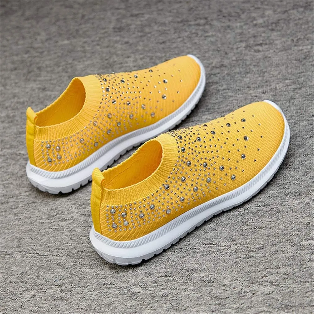 GOSPT Women's Mesh Walking Shoes Rhinestone Glitter Slip On Ballroom Jazz Latin Dance Sock Sneakers