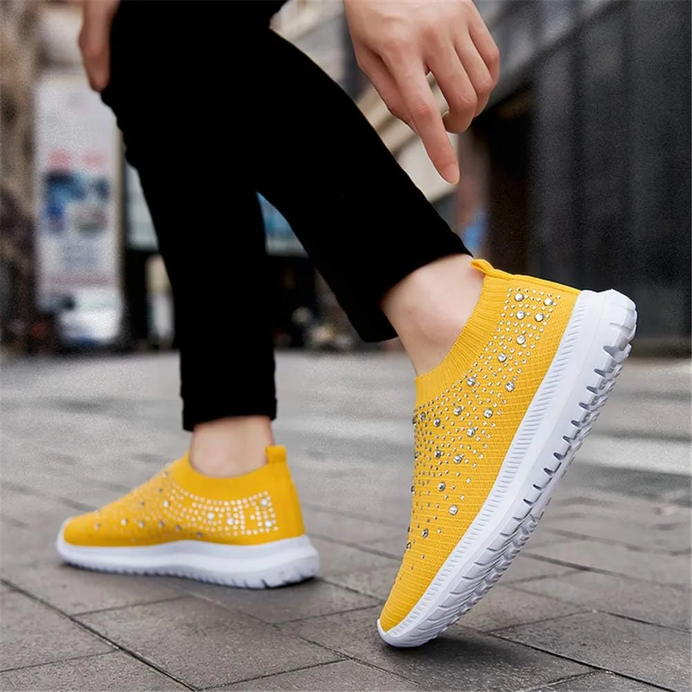GOSPT Women's Mesh Walking Shoes Rhinestone Glitter Slip On Ballroom Jazz Latin Dance Sock Sneakers