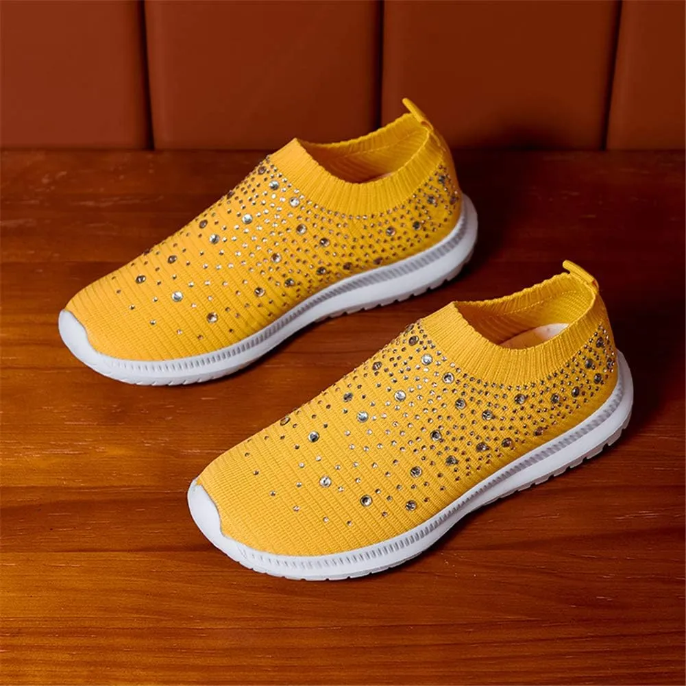 GOSPT Women's Mesh Walking Shoes Rhinestone Glitter Slip On Ballroom Jazz Latin Dance Sock Sneakers