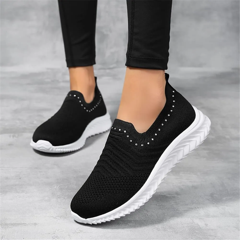 GOSPT Women's Slip on Sock Sneakers Glitter Rhinestone Jazz Latin Dance Mesh Shoes