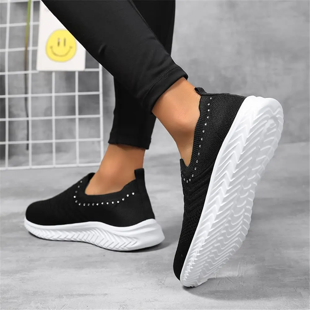 GOSPT Women's Slip on Sock Sneakers Glitter Rhinestone Jazz Latin Dance Mesh Shoes