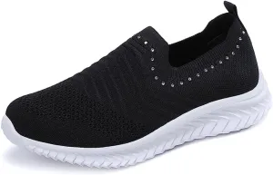 GOSPT Women's Slip on Sock Sneakers Glitter Rhinestone Jazz Latin Dance Mesh Shoes