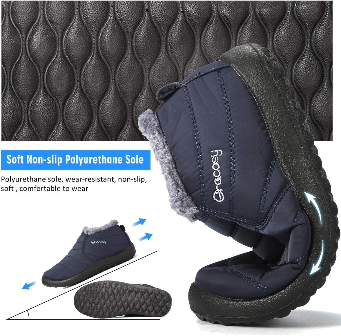 gracosy Warm Snow Boots, Winter Warm Ankle Boots, Fur Lining Boots,Waterproof Thickening Winter Shoes for Women and Men
