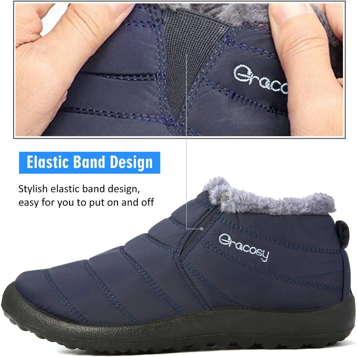 gracosy Warm Snow Boots, Winter Warm Ankle Boots, Fur Lining Boots,Waterproof Thickening Winter Shoes for Women and Men