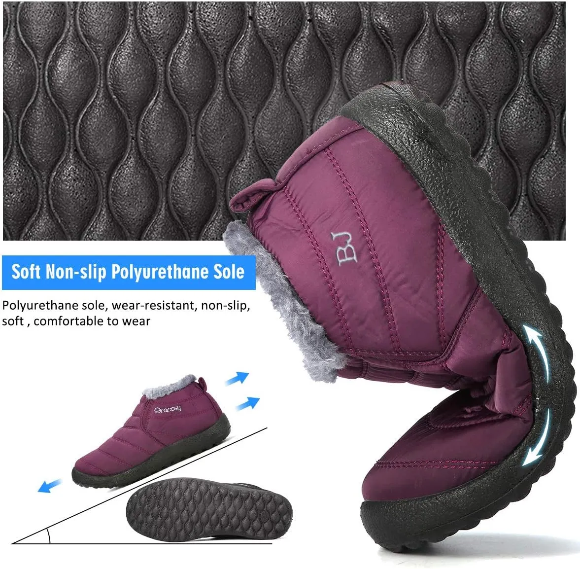 gracosy Warm Snow Boots, Winter Warm Ankle Boots, Fur Lining Boots,Waterproof Thickening Winter Shoes for Women and Men