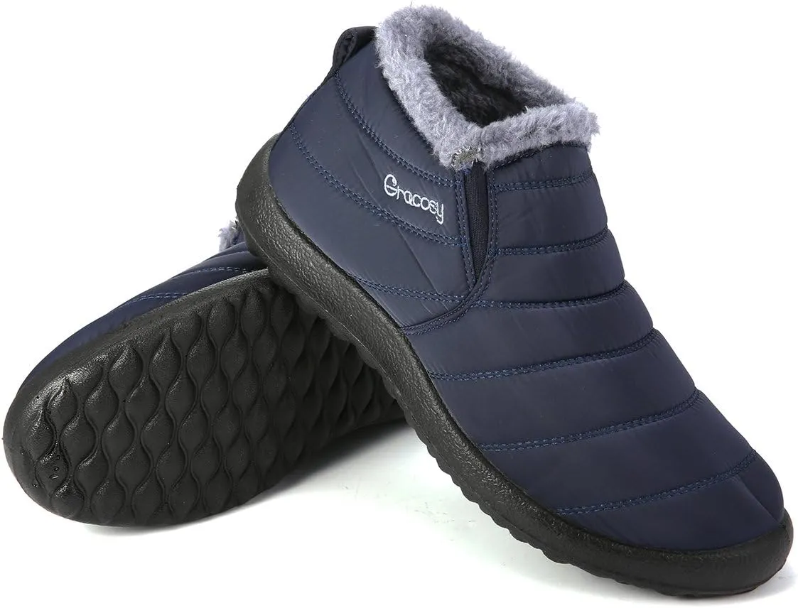 gracosy Warm Snow Boots, Winter Warm Ankle Boots, Fur Lining Boots,Waterproof Thickening Winter Shoes for Women and Men