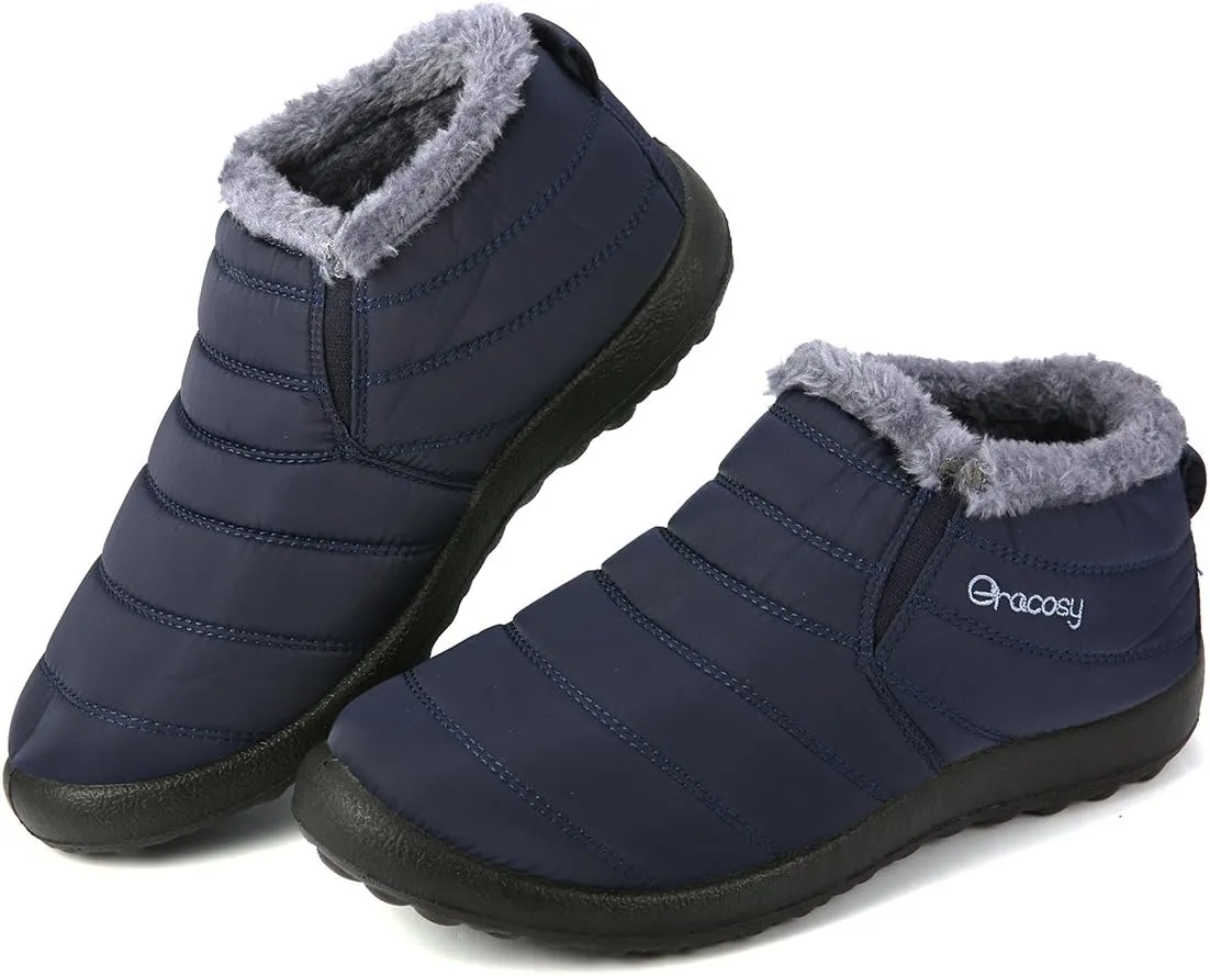 gracosy Warm Snow Boots, Winter Warm Ankle Boots, Fur Lining Boots,Waterproof Thickening Winter Shoes for Women and Men