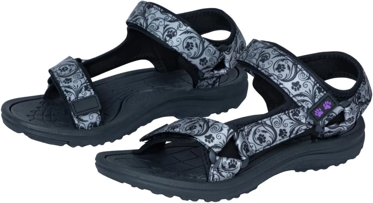 GreaterGood Walking Paws River Sandals Lightweight EVA Adjustable Water Shoes Textured Insole Animal Print Design for Women Ladies