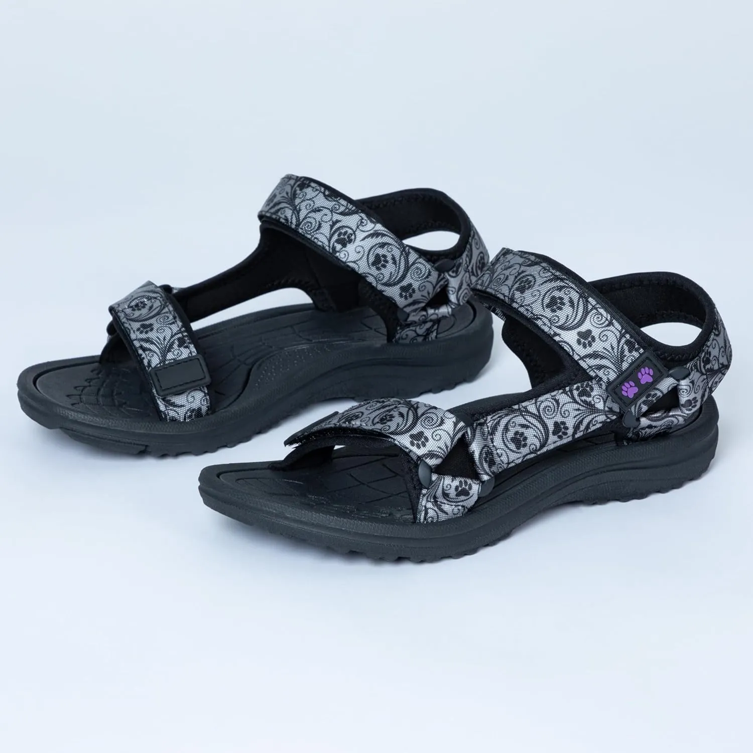GreaterGood Walking Paws River Sandals Lightweight EVA Adjustable Water Shoes Textured Insole Animal Print Design for Women Ladies