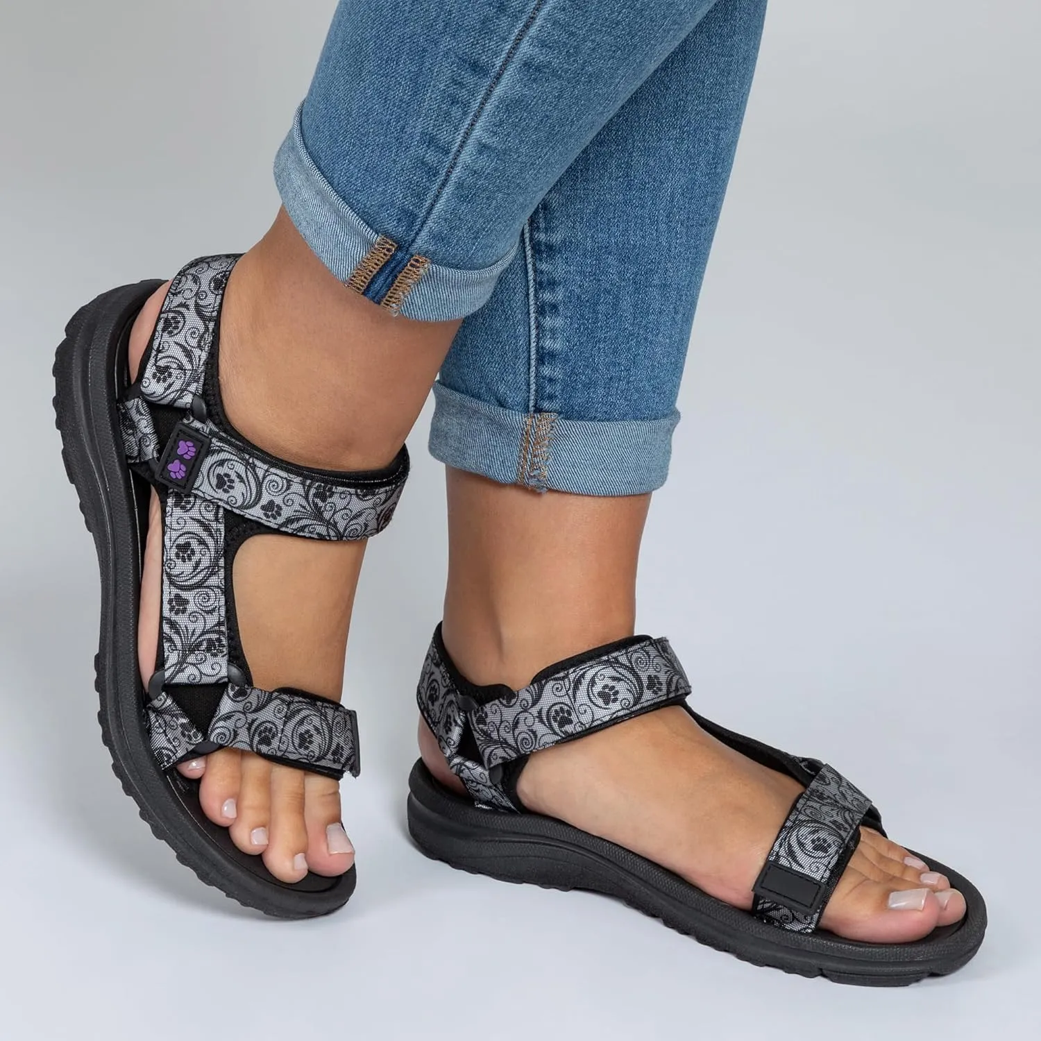 GreaterGood Walking Paws River Sandals Lightweight EVA Adjustable Water Shoes Textured Insole Animal Print Design for Women Ladies