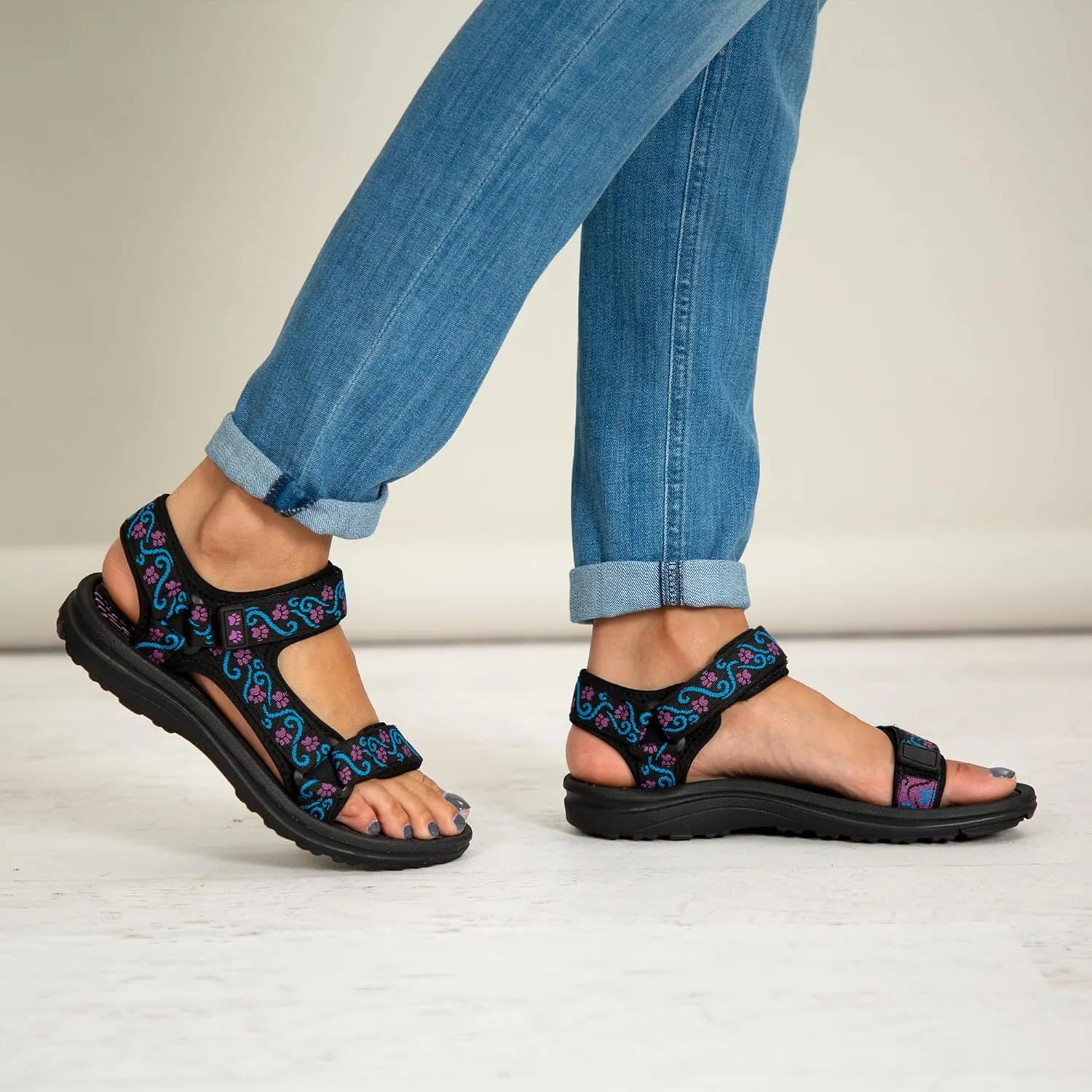 GreaterGood Walking Paws River Sandals Lightweight EVA Adjustable Water Shoes Textured Insole Animal Print Design for Women Ladies