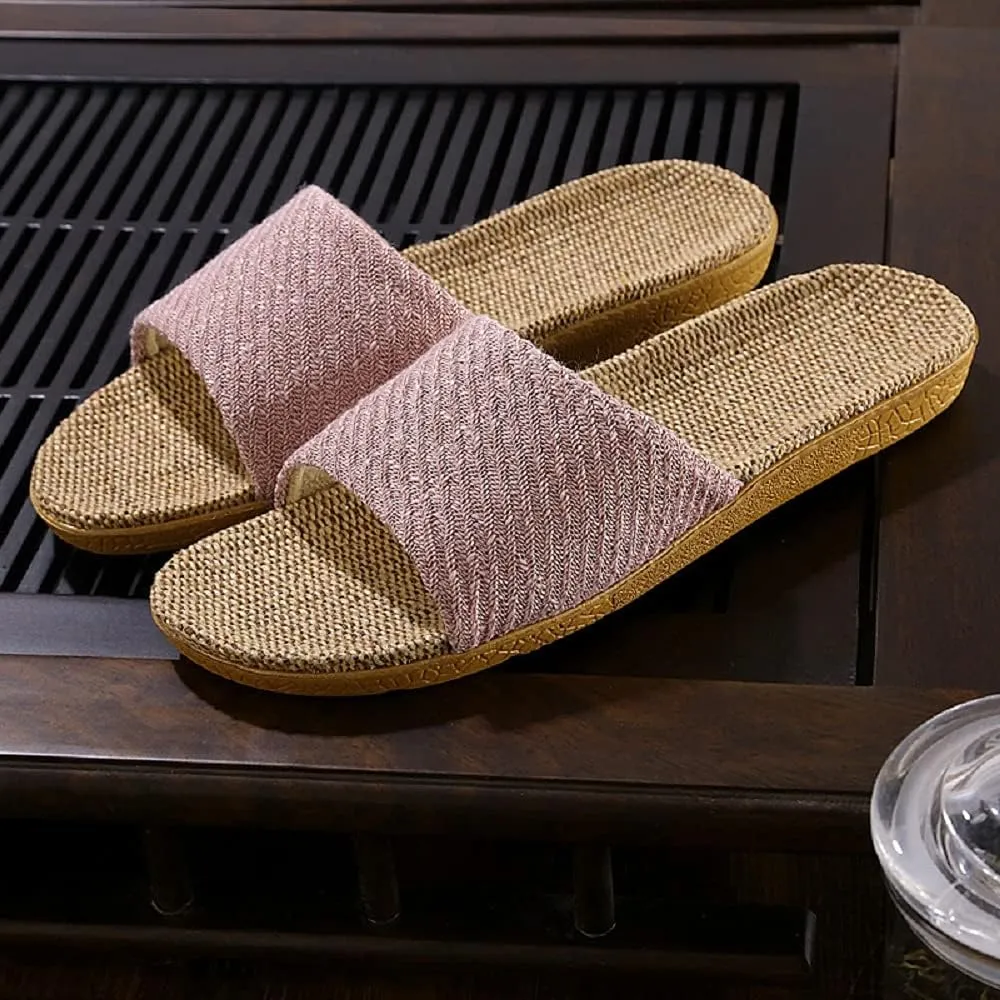 HANDKEI Fashion unisex linen slippers non-slip indoor slippers open toe outdoor beach shoes sandals