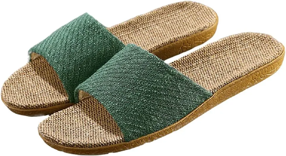 HANDKEI Fashion unisex linen slippers non-slip indoor slippers open toe outdoor beach shoes sandals