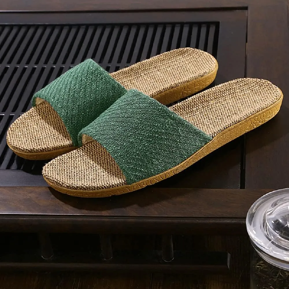 HANDKEI Fashion unisex linen slippers non-slip indoor slippers open toe outdoor beach shoes sandals