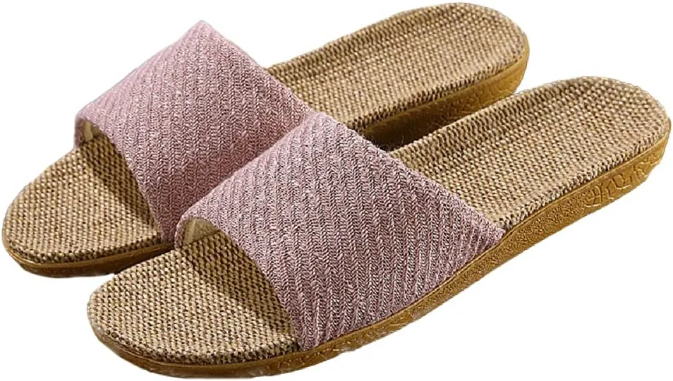 HANDKEI Fashion unisex linen slippers non-slip indoor slippers open toe outdoor beach shoes sandals