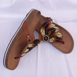 Handmade African Beaded Sandals/Authentic Maasai-Style Leather Flip-Flops Women/Boho Beach Sandals/Comfortable Summer Sandal African Gifts