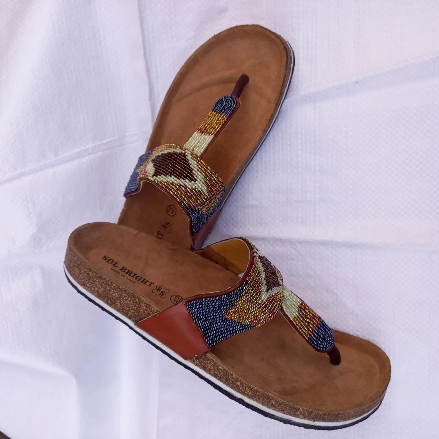 Handmade African Beaded Sandals/Authentic Maasai-Style Leather Flip-Flops Women/Boho Beach Sandals/Comfortable Summer Sandal African Gifts