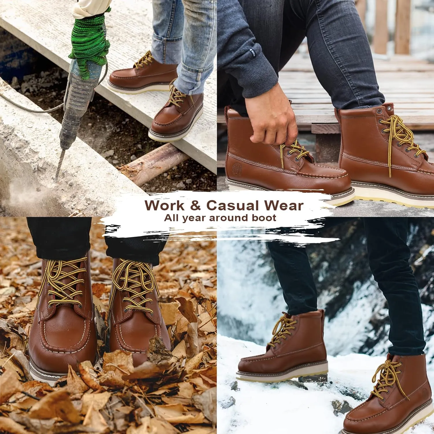 HANDPOINT Men's Classic SureTrack 6" Leather Soft Toe Slip Resistant Durable Breathable Brown Work Boot 84994