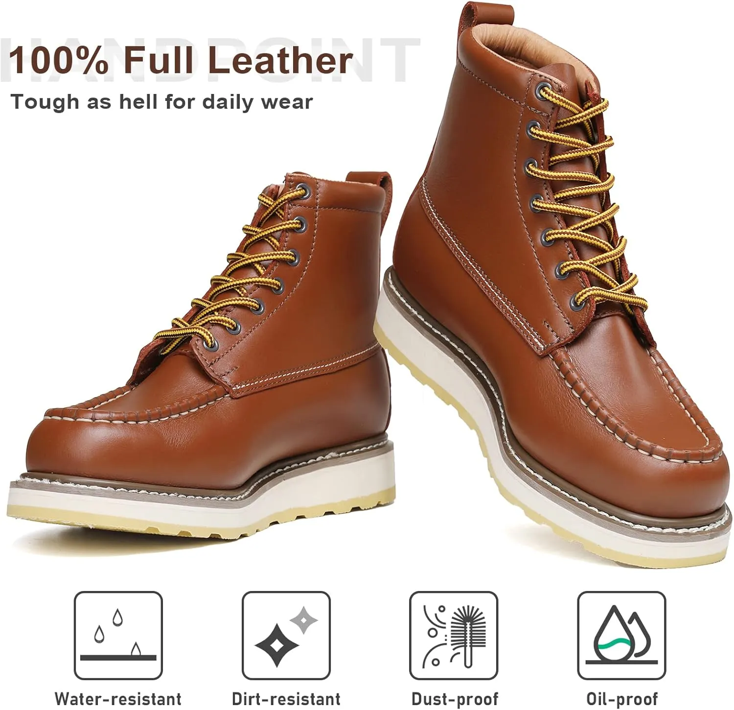 HANDPOINT Men's Classic SureTrack 6" Leather Soft Toe Slip Resistant Durable Breathable Brown Work Boot 84994