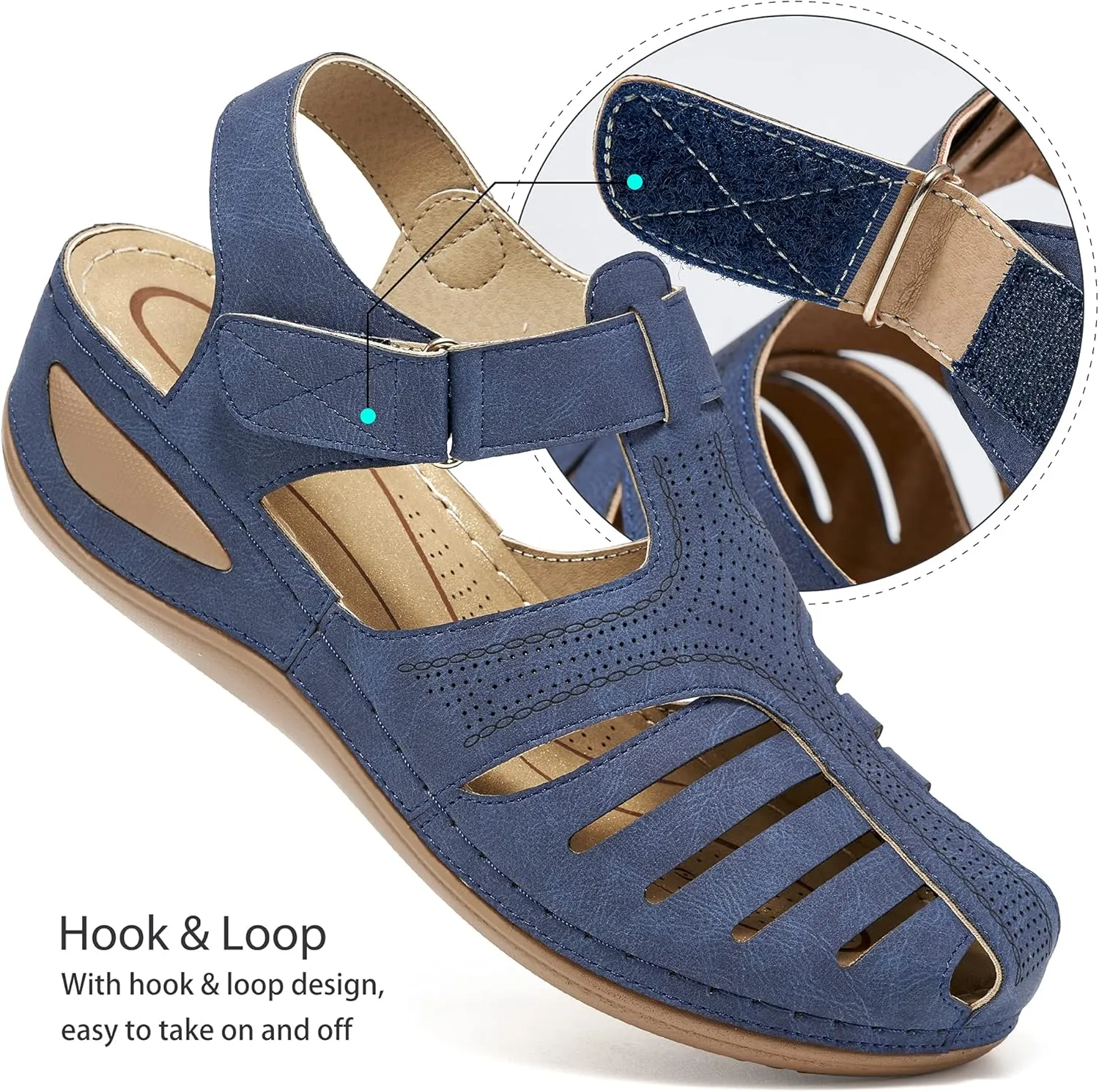 HARENCE Womens Sandals Wedge Shoes: Comfortable Ankle Strap Closed Toe Summer Platform Sandals Casual Bohemia Gladiator Outdoor Wedges