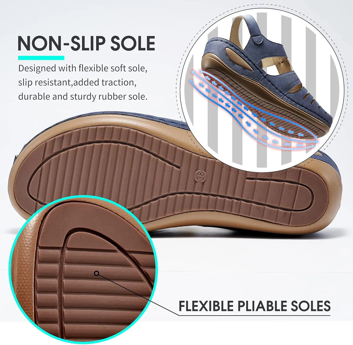 HARENCE Womens Sandals Wedge Shoes: Comfortable Ankle Strap Closed Toe Summer Platform Sandals Casual Bohemia Gladiator Outdoor Wedges