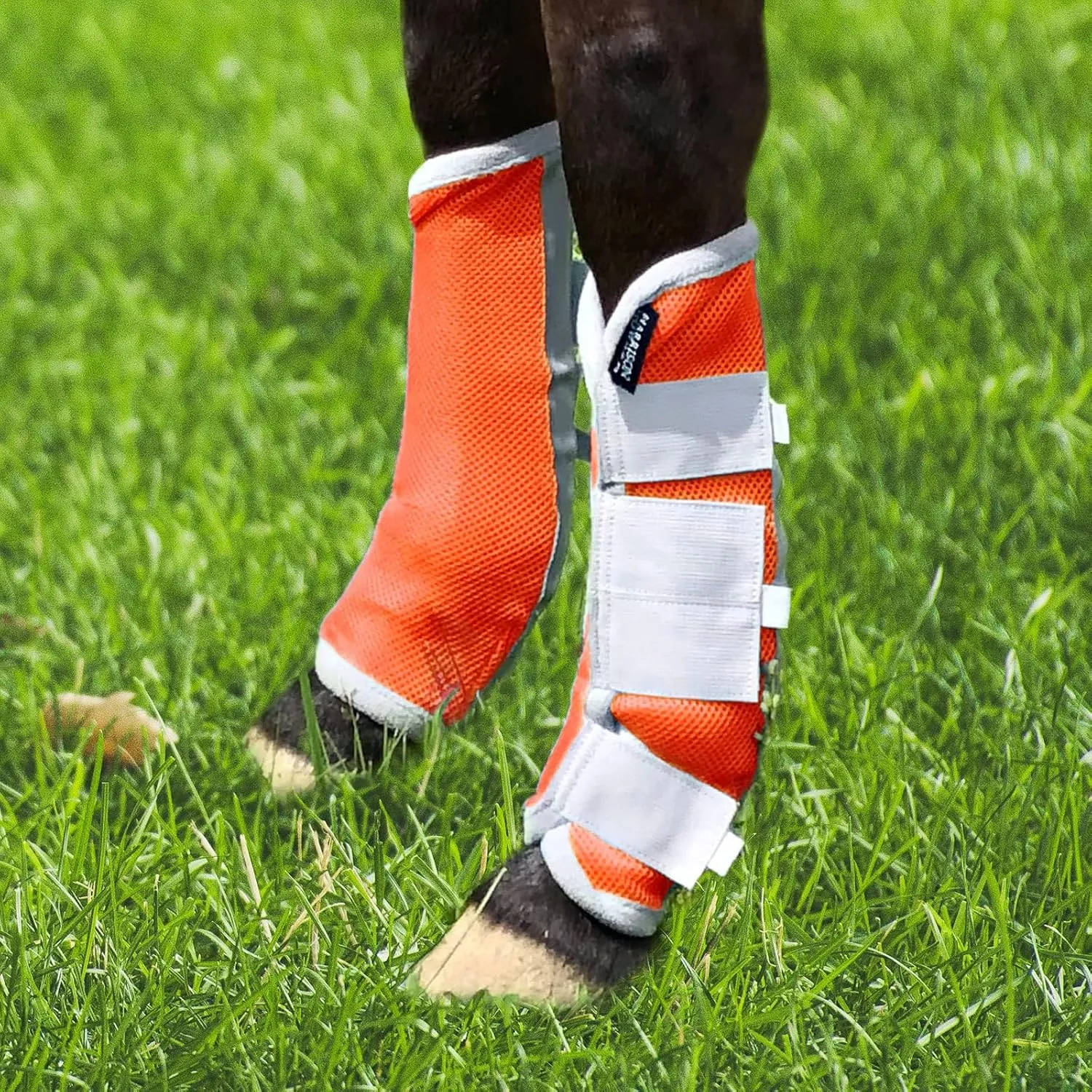 Harrison Howard Horse Fly Boots Leg Guards Fly Boots Protection Set of 4 Orange Full Size