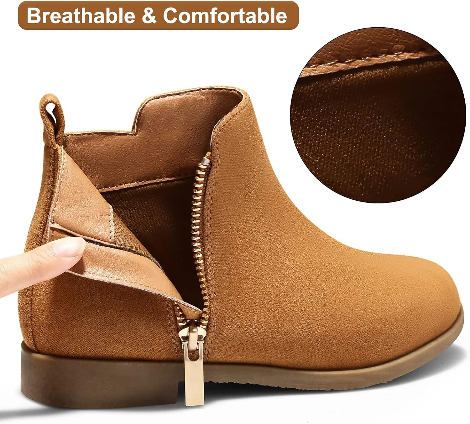 Harvest Land Girl Boots Kids Ankle Boots Warm Side Zipper Low Heel Short Booties Winter Anti-Slip Outdoor Shoes for Little Kids/Big Kids