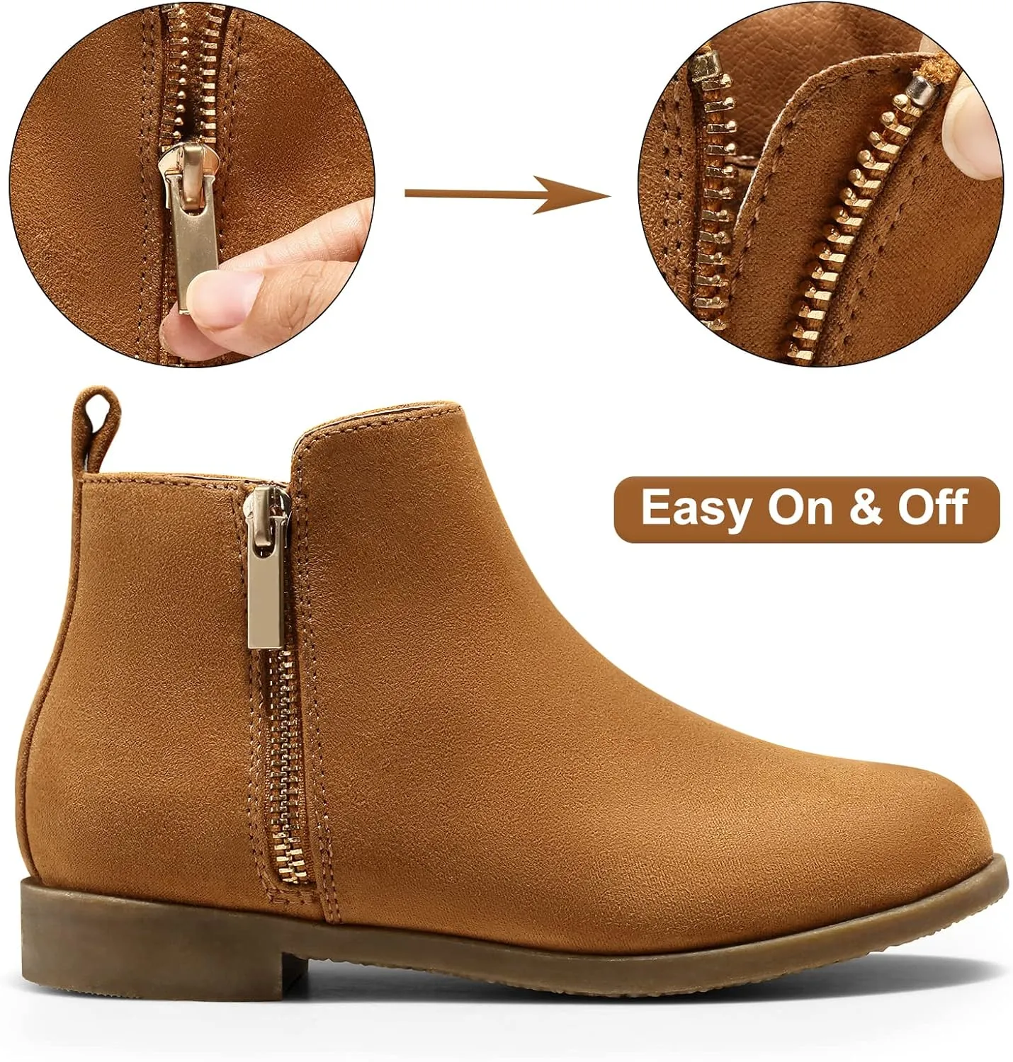 Harvest Land Girl Boots Kids Ankle Boots Warm Side Zipper Low Heel Short Booties Winter Anti-Slip Outdoor Shoes for Little Kids/Big Kids
