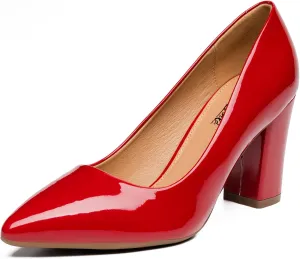 Heel The World Women's High Chunky Block Closed Toe Heels,Slip On Pointed Toe Work Dress Office Wedding Party Pumps Shoes