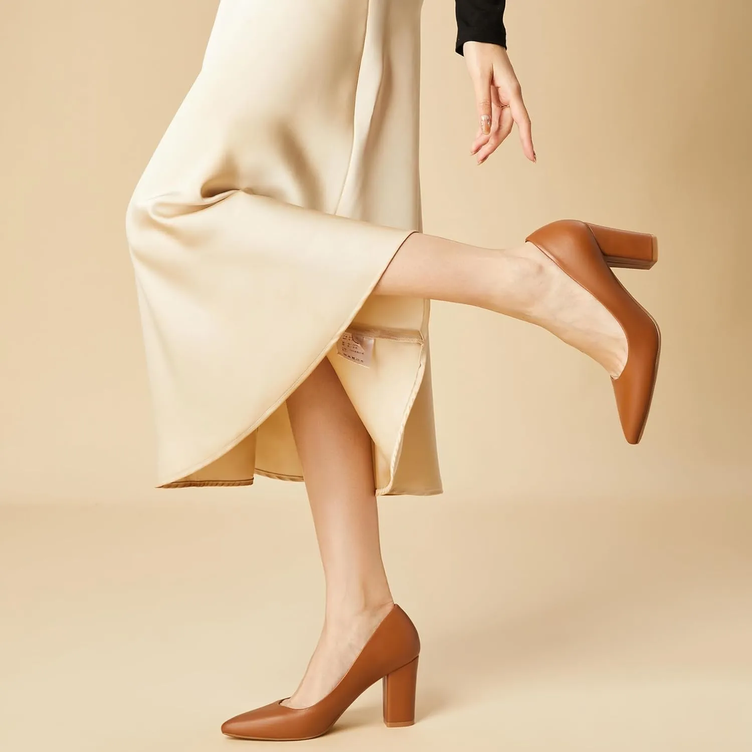 Heel The World Women's High Chunky Block Closed Toe Heels,Slip On Pointed Toe Work Dress Office Wedding Party Pumps Shoes