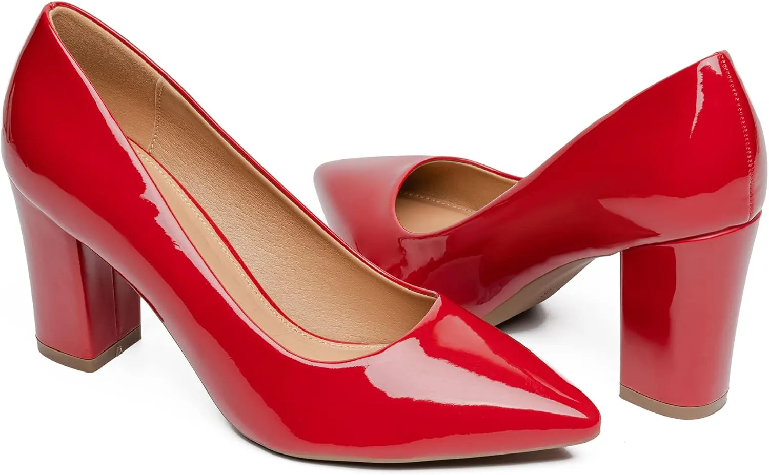 Heel The World Women's High Chunky Block Closed Toe Heels,Slip On Pointed Toe Work Dress Office Wedding Party Pumps Shoes