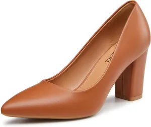 Heel The World Women's High Chunky Block Closed Toe Heels,Slip On Pointed Toe Work Dress Office Wedding Party Pumps Shoes