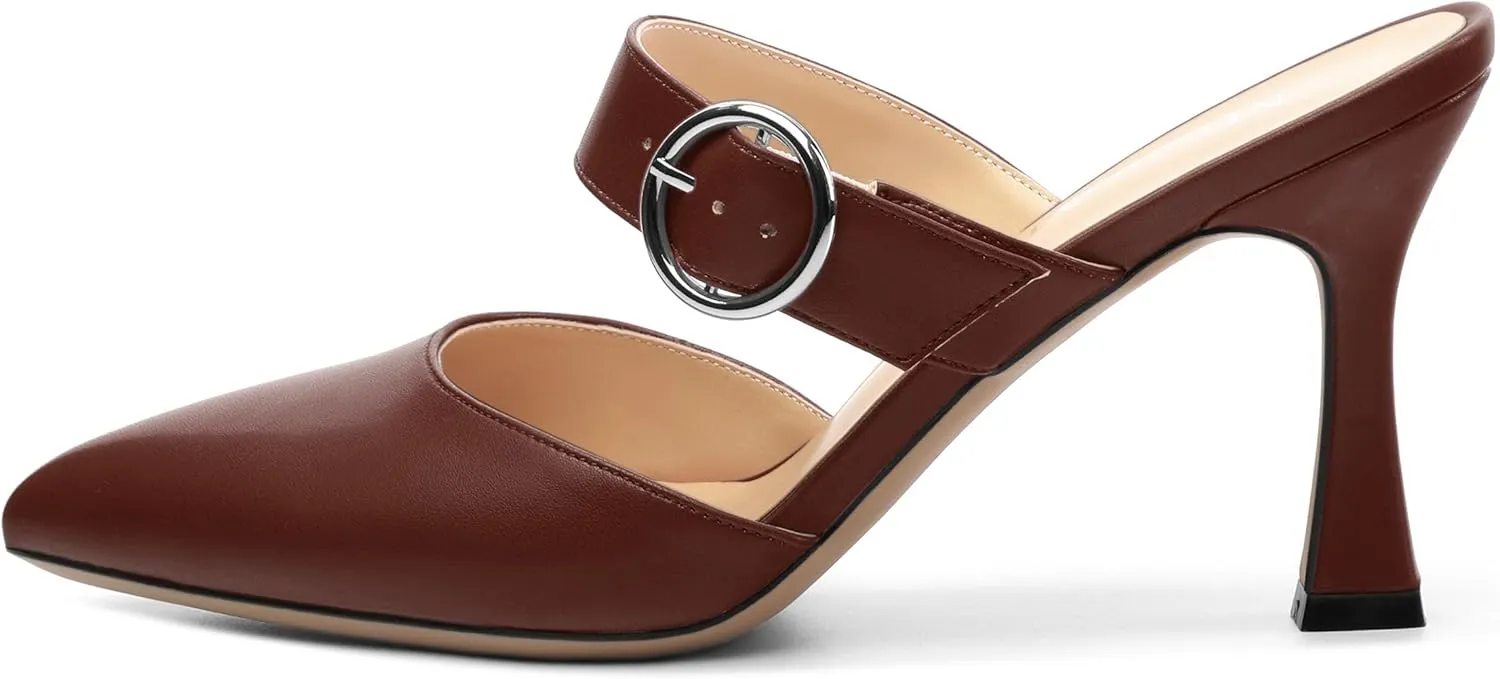 Heeled Sandals for Women Pointed Toe Slip-on Kitten Heels Sandals Kitten Heels Mules Party Wedding Pumps Shoes 3inch