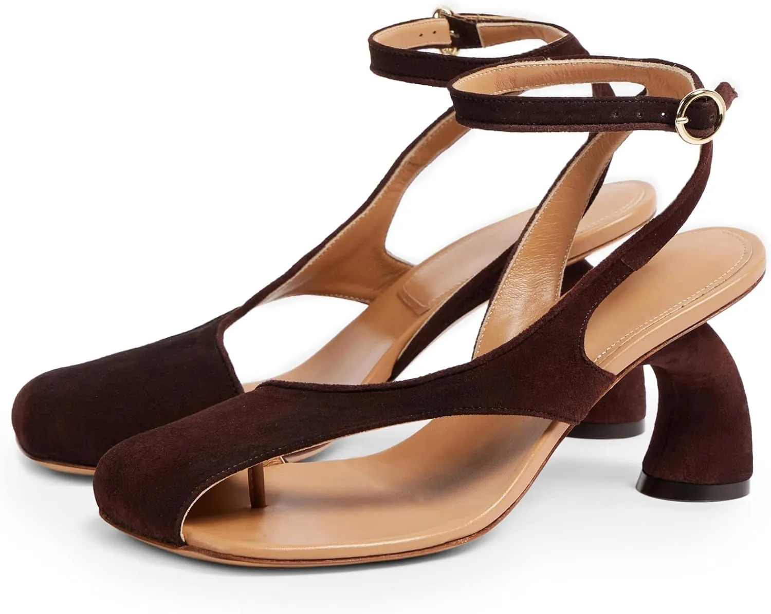 Heeled Sandals for Women Square Toe High Heels Pumps Ankle Strap Buckle Heels Curved Block Heel Casual Wedding Party Shoes