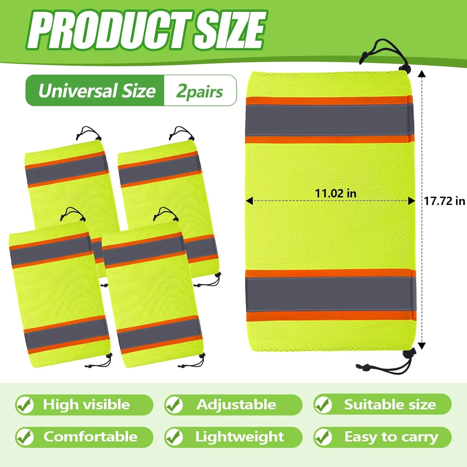 Hercicy Reflective Two Tone Mesh Leg Gaiters High Visibility Polyester Leg Gaiters