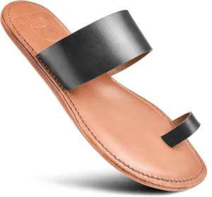 Hestia Women’s Split Toe Natural Leather Slide Sandals