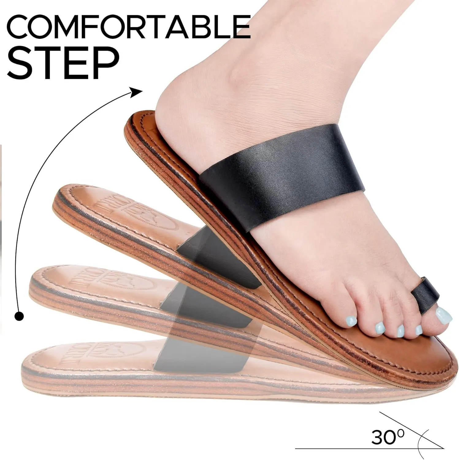 Hestia Women’s Split Toe Natural Leather Slide Sandals