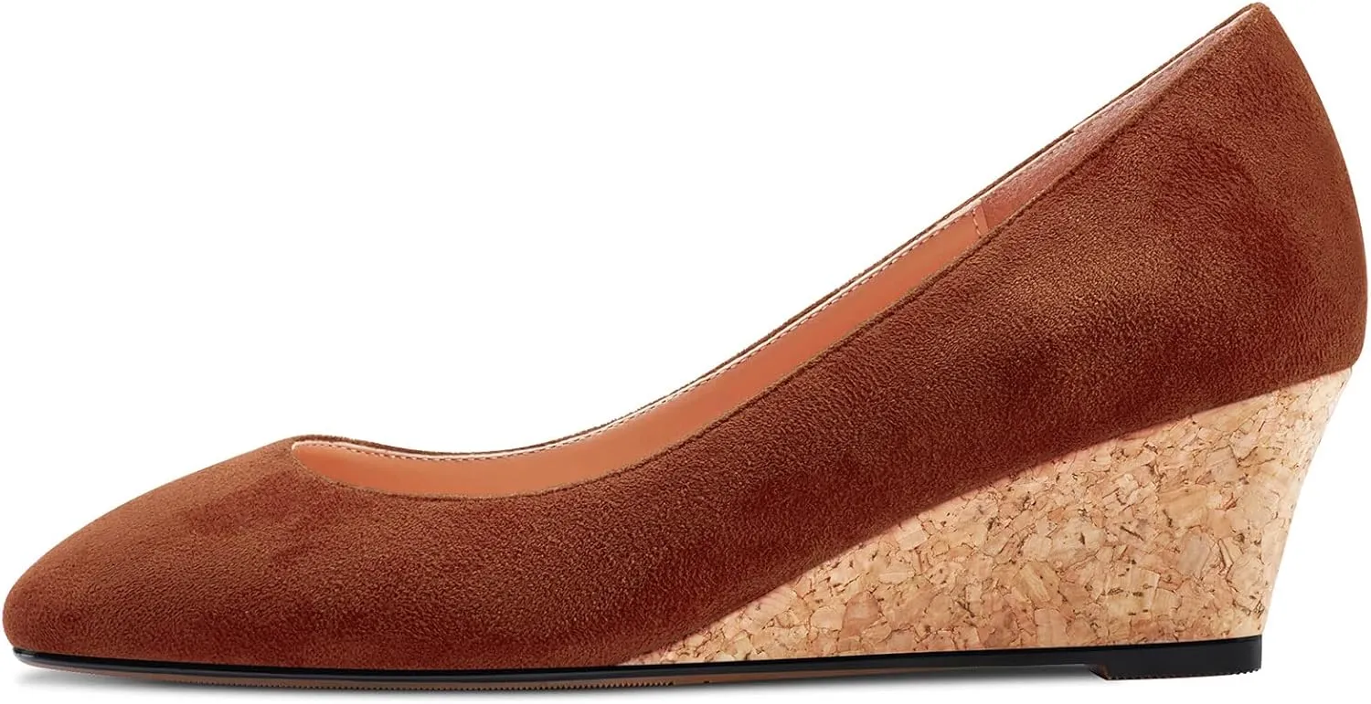 HEUIVZAR Pumps for Women Slip-on Closed Square Toe Block Chunky Wedge Low Heel Pumps Suede Shopping Vacation Classic 2 Inch