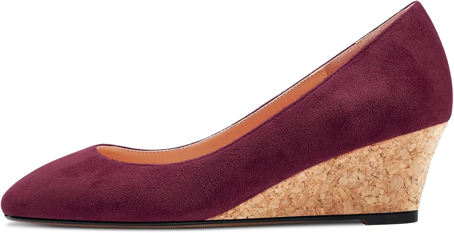 HEUIVZAR Pumps for Women Slip-on Closed Square Toe Block Chunky Wedge Low Heel Pumps Suede Shopping Vacation Classic 2 Inch