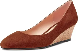 HEUIVZAR Pumps for Women Slip-on Closed Square Toe Block Chunky Wedge Low Heel Pumps Suede Shopping Vacation Classic 2 Inch